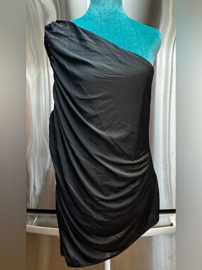 Eloquii One-Shoulder Black Draped Tunic Top